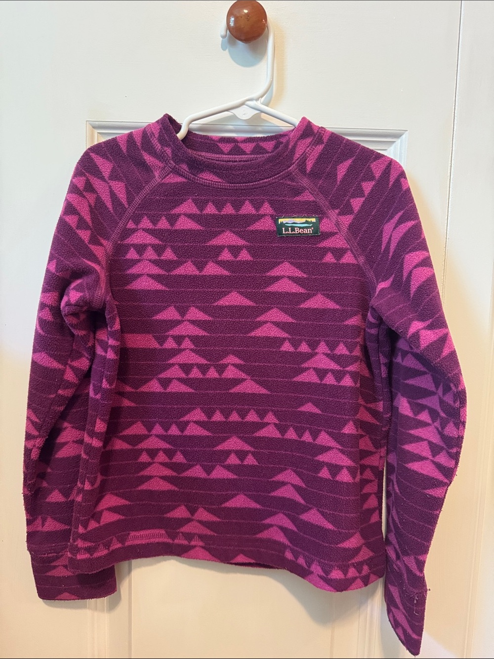 L.L. Bean Girls Purple and Magenta Geometric Crewneck Fleece